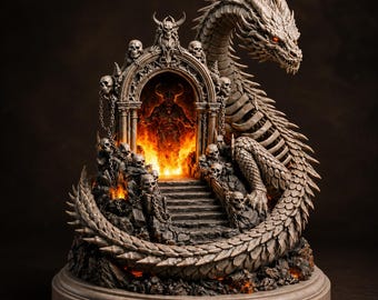 Dragon Hell Gate STL File | Dark Fantasy Dragon Diorama 3D Print Model | Skull Portal DnD Terrain Digital Download