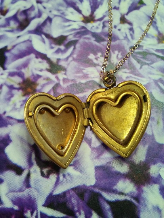 Antique 12K GF Gold Fill Etched Paste Stone Heart… - image 8