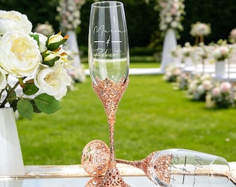 Flûte da champagne personalizzate per matrimoni, calici da champagne personalizzati per coppie, regalo di nozze per sposi novelli, flûte per brindisi nuziali