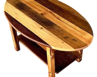 Reclaimed Wood Oval Coffee Table: Mid-Century Modern 2-Tier Design