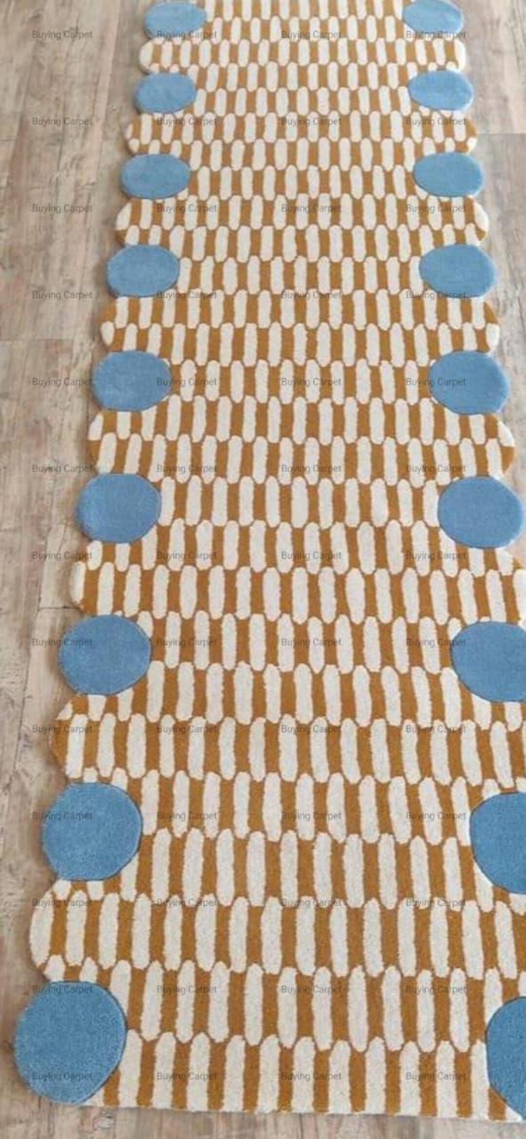 Modern Runner Rug, Funky Polka Dot Hallway Mat, Tan and Blue Aesthetic ...
