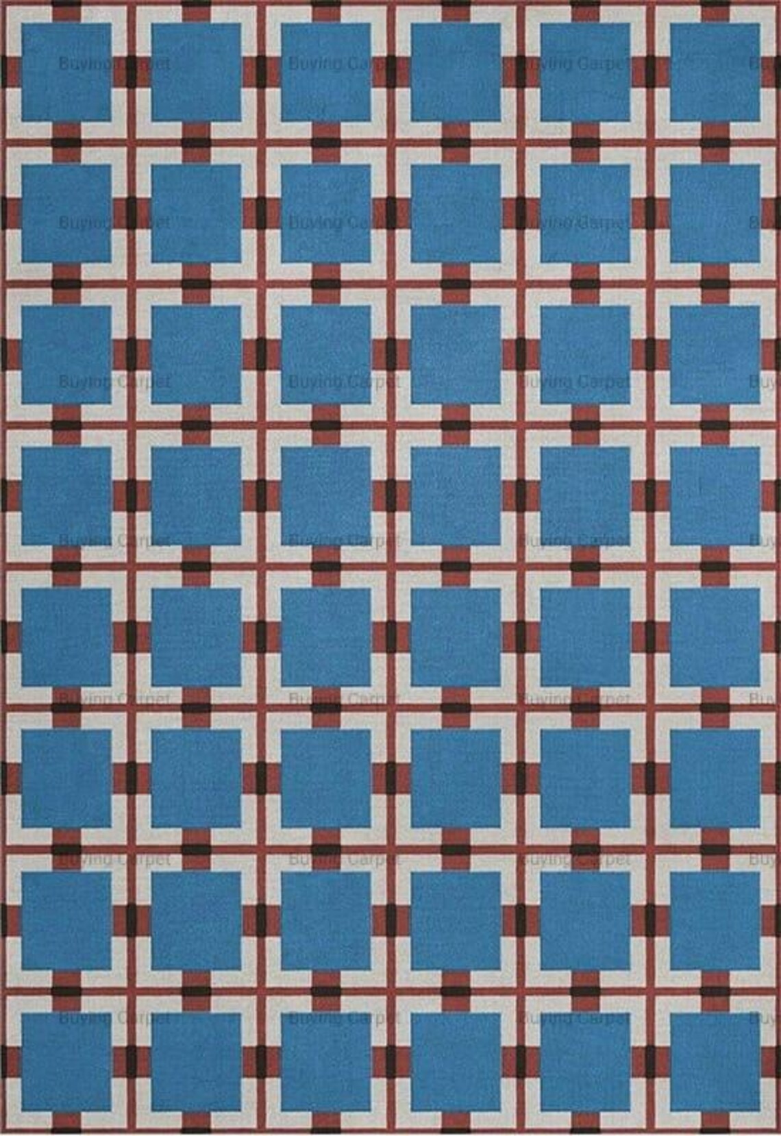 Bold Geometric Blue & Burgundy Square Pattern Area Rug | Contemporary ...