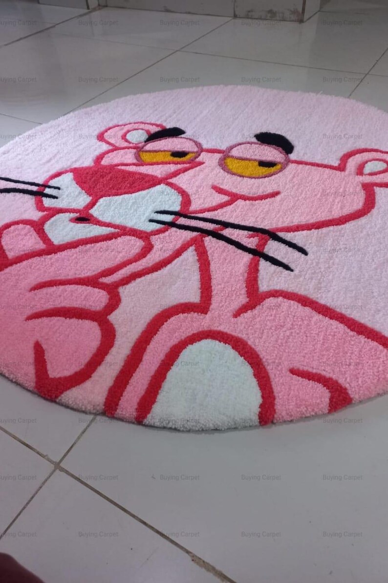 Hand Made Pink Cartoon Character Round Rug, Aesthetic Kids Room Decor ...