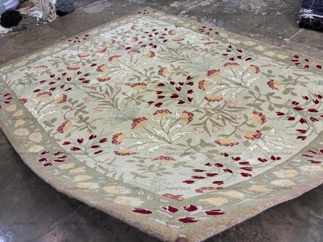 Sage Green Hand-tufted Wool Area Rug, William Morris Inspired Floral ...