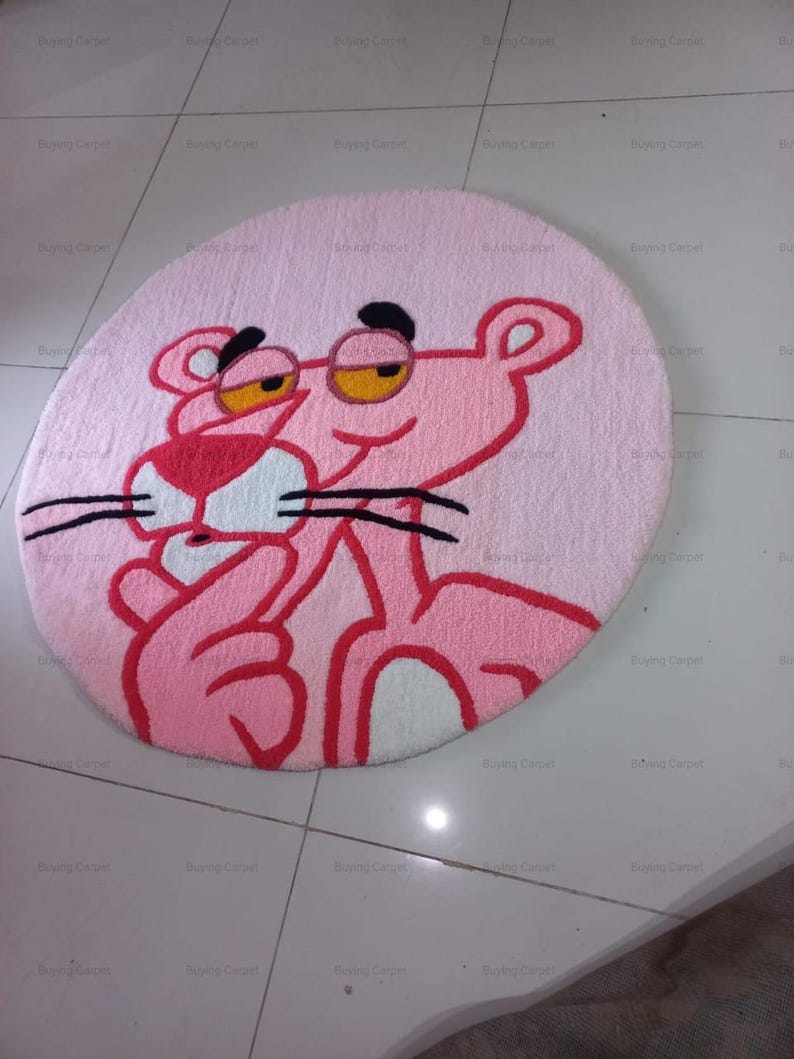 Hand Made Pink Cartoon Character Round Rug, Aesthetic Kids Room Decor ...
