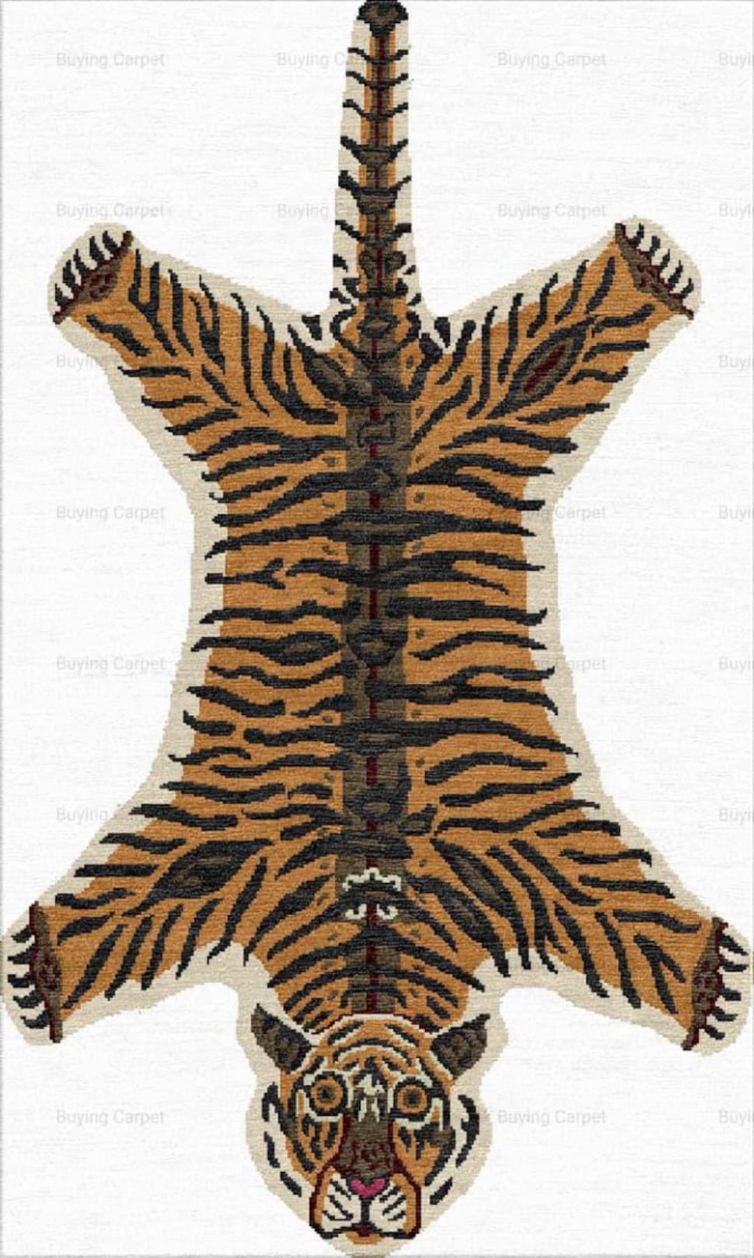 Rust Tiger Rug Skin Faux Tiger Skin Rug Hand-tufted Wool Carpet | Ethical Animal Hide Shape ...
