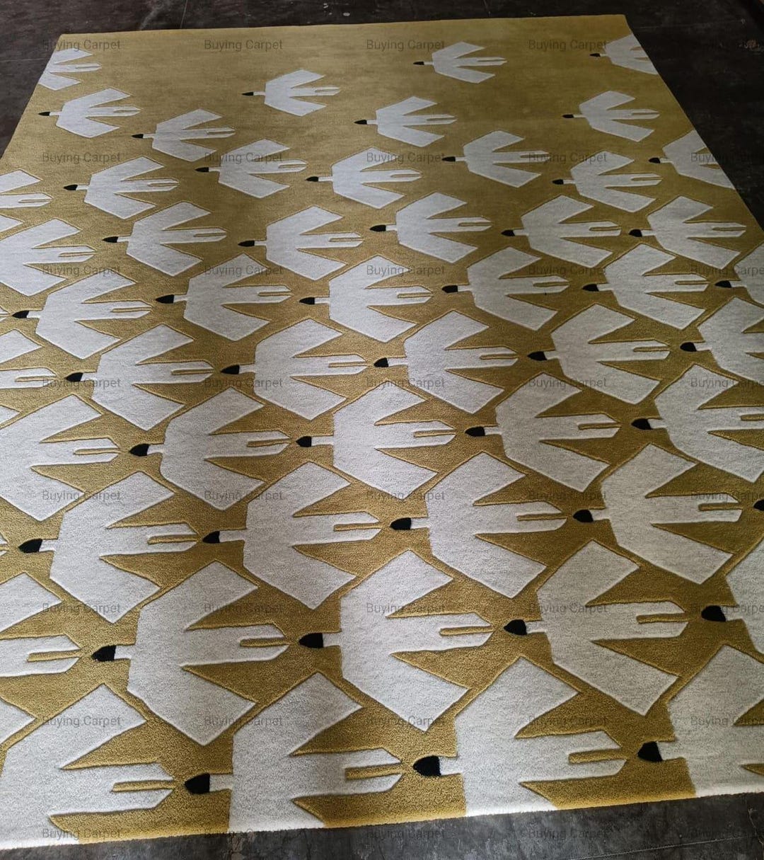 Tessellation Bird Pattern Rug | Hand-tufted Wool Geese Area Rug| Gold ...