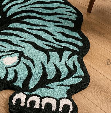 Whimsical Hand-tufted Turquoise Tiger Rug. A Plush and Playful ...
