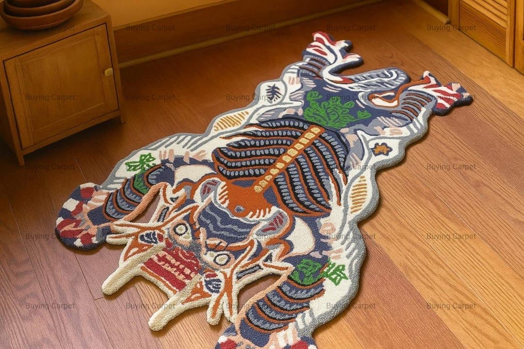 Custom Shaped Mythical Dragon Rug | Hand-tufted Statement Wool Area Rug ...