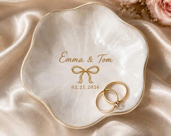 Aangepaste keramische verlovingsring, gepersonaliseerde trinketschaal met naam, trouwdatumcadeau, meneer en mevrouw sieraden schotel, bruid cadeau
