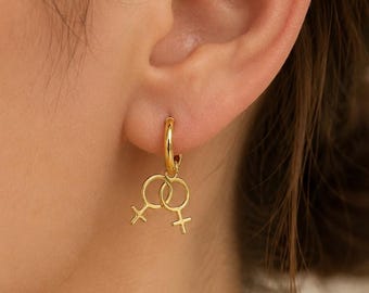 Double Venus LGBTQ Earrings, Silver Lesbian Pride Jewelry, Female Homosexuality Symbol Earrings, Lesbian Pride Earrings