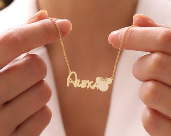 Custom Name Necklace with Minnie Bow, Personalized 925K Silver Necklace, Disney Inspired Jewelry, Gift for Her, Gold Rose Silver Name Chain