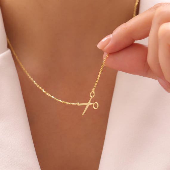 Tiny Scissors Necklace, 14K Gold Hairdresser Gift, Silver Signatur Scissors Pendant, Lesbian Scissors Necklace, Dainty Hairstylist Gift