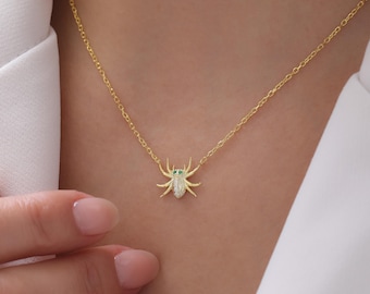 18K Gold Plated Spider Pendant Necklace, Gothic Necklace, Insect Necklace,Halloween Jewelry,Gift Goth Girl,Halloween Necklace,Christmas Gift