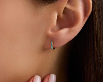 Simple Turquoise Hoop, Huggies Earring, Minimalist Style