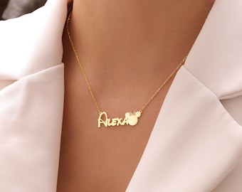 Mickey Mouse Personalized Name Necklace,Handmade Gift Kids Necklace,Birthday Gift,Gold Personalized Cartoon Name Necklace,Kids Name Necklace