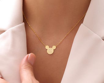 Personalized initial Necklace, Mickey Mouse Necklace, Kids Jewelry, Christmas Gift, Gift For Mom, Gifts for Women Letter Necklace