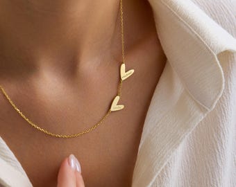 Custom Heart Necklace with Names, Personalized Love Necklace, Double Heart Name Necklace, Gift for Couple, Mothers day gift, Mama necklace