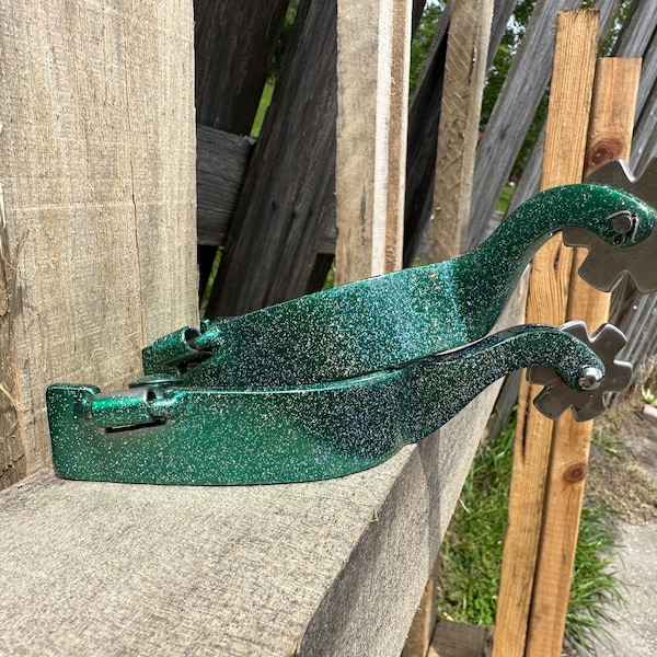 Custom Powder Coated Green Metallic Glitter Western Spurs