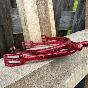 Custom Powder Coated Red Metallic Glitter English Spurs