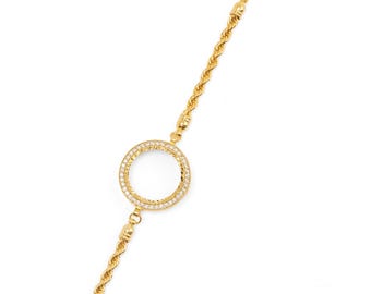 Pulsera de monedas con marco de piedra chapada en oro de 22 quilates y cadena turca Burgu