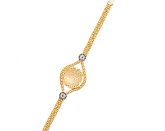 Pulsera de monedas chapada en oro de 22 quilates, joyería turca hecha a mano