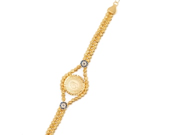 Pulsera de monedas chapada en oro de 22 quilates, joyería turca hecha a mano