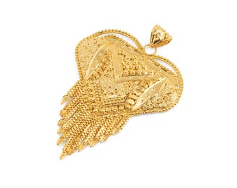Handmade 22K Gold Plated Indian Heart Pendant: Filigree Necklace