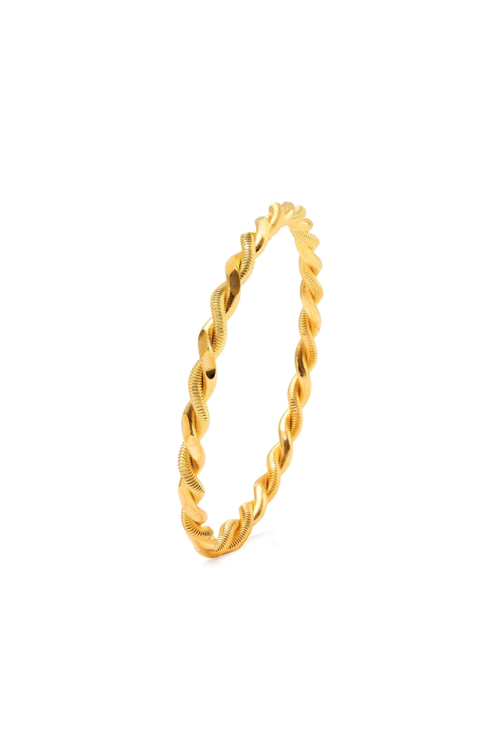 22K Gold Plated Double Twisted Bangle: Handmade Turkish Bracelet