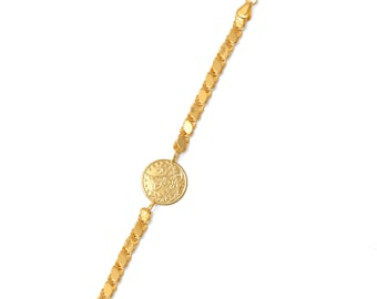 Pulsera Resat Coin Arpa Chain, joyería turca, pulsera ajustable de oro hecha a mano, regalo para ella
