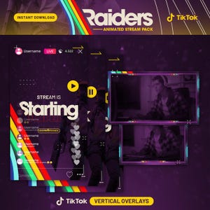 Animerad vertikal streaming av Raiders | Vertikala TikTok-överlägg | Skärmar, paus, övergång, spelöverlägg | OBS, Streamlabs