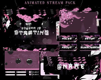 Clouds Cherry Twitch Overlays - Full Stream Package With Animated Alerts and Transition