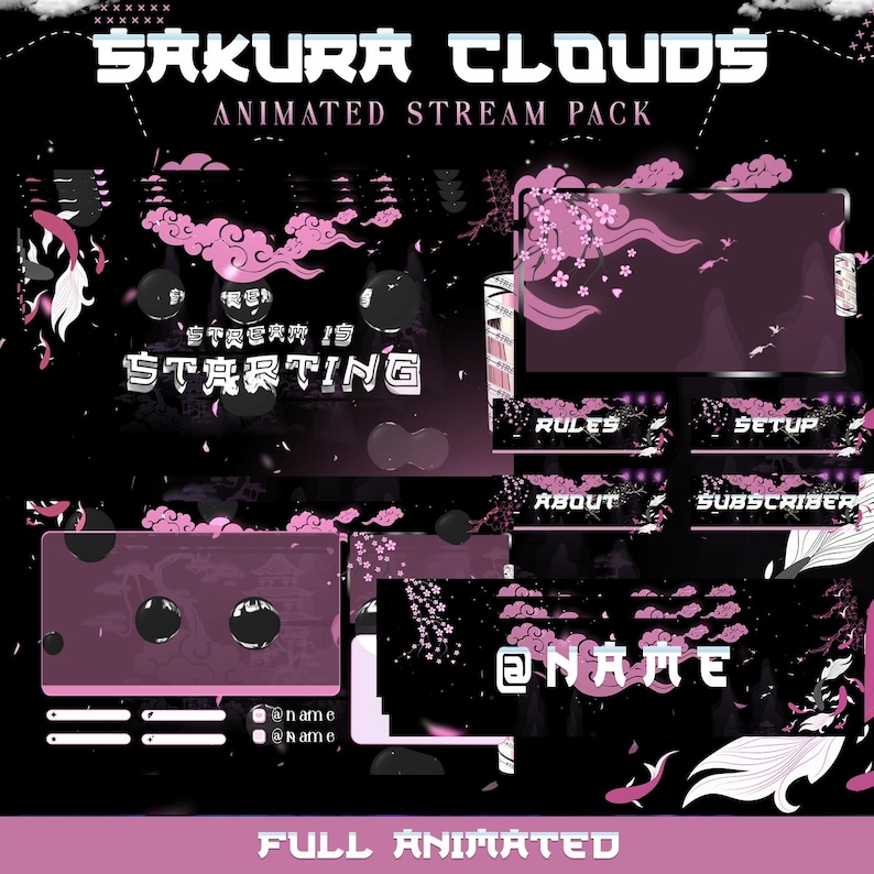 Clouds Cherry Twitch Overlays - Full Stream Package With Animated ...