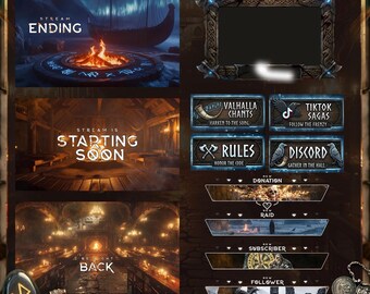 Valhalla Ember Creator Suite – Medieval RPG Twitch Overlays, Runic Facecam, & Nordic Fantasy Stream Assets