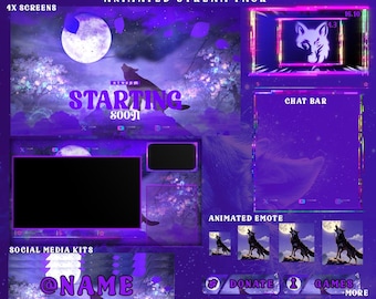 Wolf Stream Pack, Magic Fantasy Overlay, Alerts, Emote, Stinger Transition