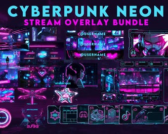 Cyberpunk Neon Stream Overlay Bundle | Animated Anime Twitch, OBS Kit