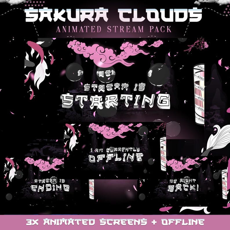 Clouds Cherry Twitch Overlays - Full Stream Package With Animated ...