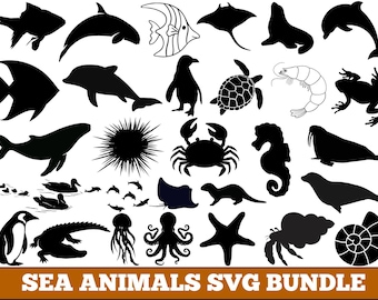 Sea Animals SVG Bundle, Ocean Life Clipart (Digital Download)