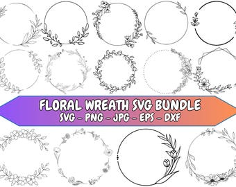 Floral Wreath SVG Bundle: Wedding Circle Frame (Digital Download)