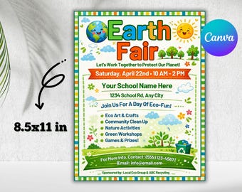Volantino per la Fiera della Giornata della Terra - Invito personalizzabile per eventi comunitari e scolastici - Celebra la difesa dell'ambiente