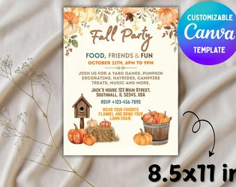 Fall Party Invitation, Autumn Harvest, Bonfire Invite (Digital Download)