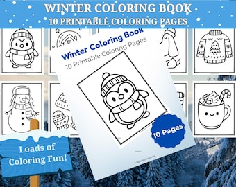 Libro para colorear de invierno / 10 páginas para colorear imprimibles / Actividad de invierno para niños / Páginas para colorear de un día de nieve