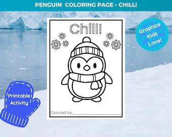 ペンギンのぬりえ — CHILL | 子供向け冬のぬりえ | かわいいペンギンの印刷可能なPDF + JPG | 教室のアートアクティビティ、冬のワークシート