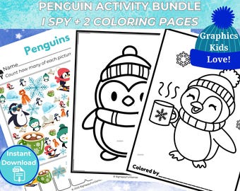 ペンギンアクティビティバンドル – 「I Spy Penguins」+ ぬり絵2ページ | 冬の子供向け印刷可能パック