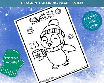 ペンギンのぬり絵ページ - SMILE | 子供向け冬のぬり絵シート | かわいいペンギンの印刷可能、教室用アートワークシートPDF