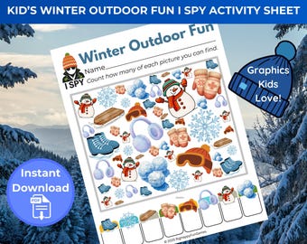 冬のアウトドアアクティビティ「I Spy」 – 子供向けの印刷可能な冬のアクティビティ | 雪の日のI Spyゲーム | 教室や静かな時間で楽しめるアクティビティ