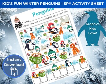 ペンギンの冬のI Spy – 子供向けの印刷可能な冬のアクティビティ | 雪の日のI Spyゲーム | 教室や静かな時間に楽しめる