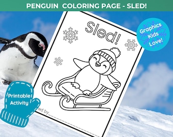 ペンギンのぬり絵 — SLED | 冬の子供向けぬり絵シート PDF + JPG | かわいいペンギンの印刷可能、教室用ワークシート