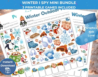 冬のI Spyミニバンドル – 子供向けの印刷可能な冬のI Spyゲーム3選 | 雪の日や居心地の良いアクティビティ