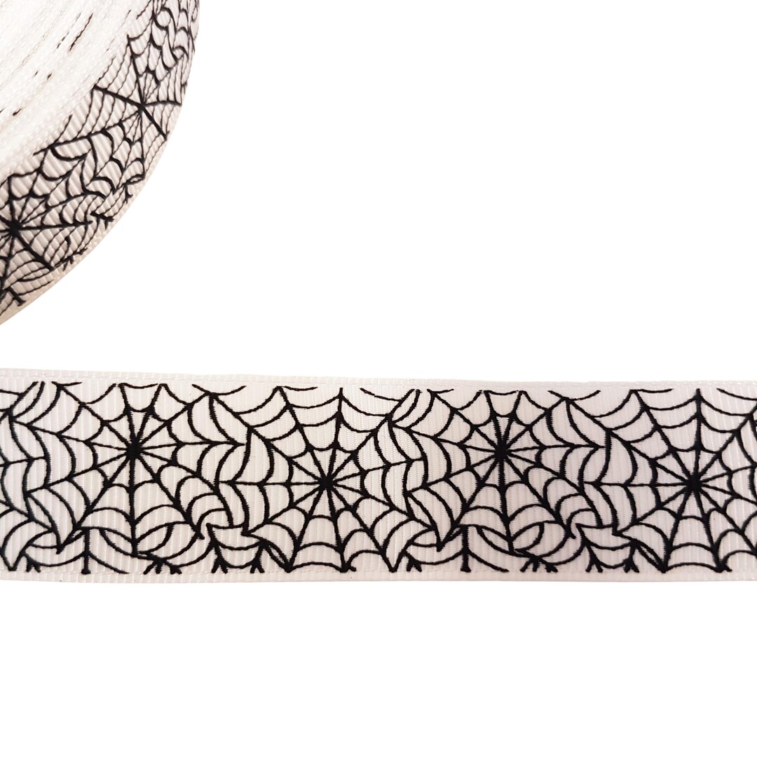 Spider Ribbon Grosgrain Ribbon Spider Web 22 Mm Grosgrain Ribbon Halloween White ...